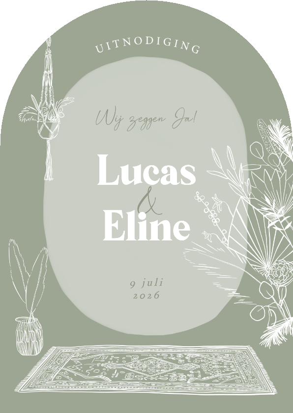 Trouwkaarten - Trouwkaart boog uitnodiging lijntekening bohemian