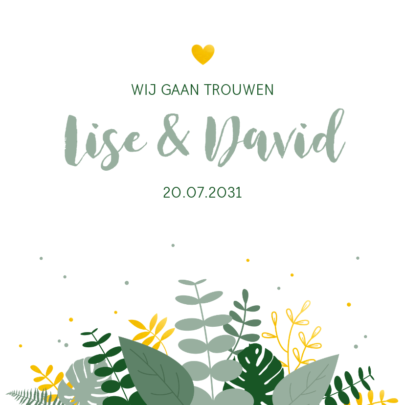 Trouwkaart - Botanisch met goud - Trouwkaarten Trouwkaarten - Trouwkaart - Botanisch met goud