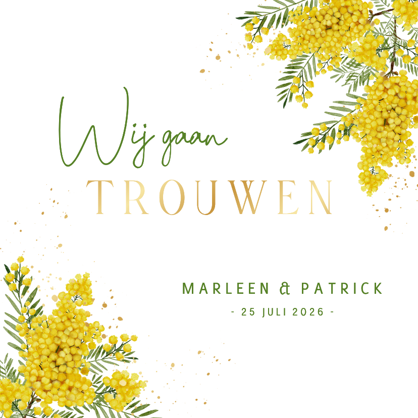 Trouwkaart botanische mimosabloemen - Trouwkaarten Trouwkaarten - Trouwkaart botanische mimosabloemen