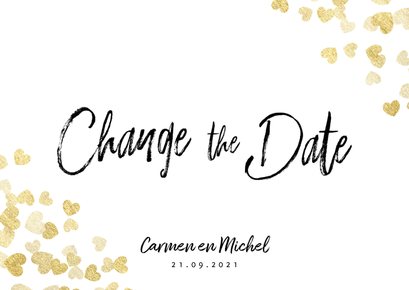 Trouwkaart Change the date gouden hartjes - Trouwkaarten Trouwkaarten - Trouwkaart Change the date gouden hartjes