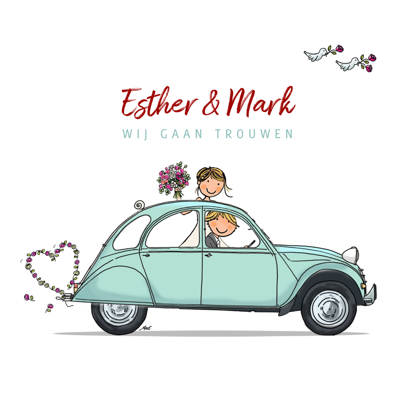 Trouwkaart Citroen 2CV mint - Trouwkaarten Trouwkaarten - Trouwkaart Citroen 2CV mint