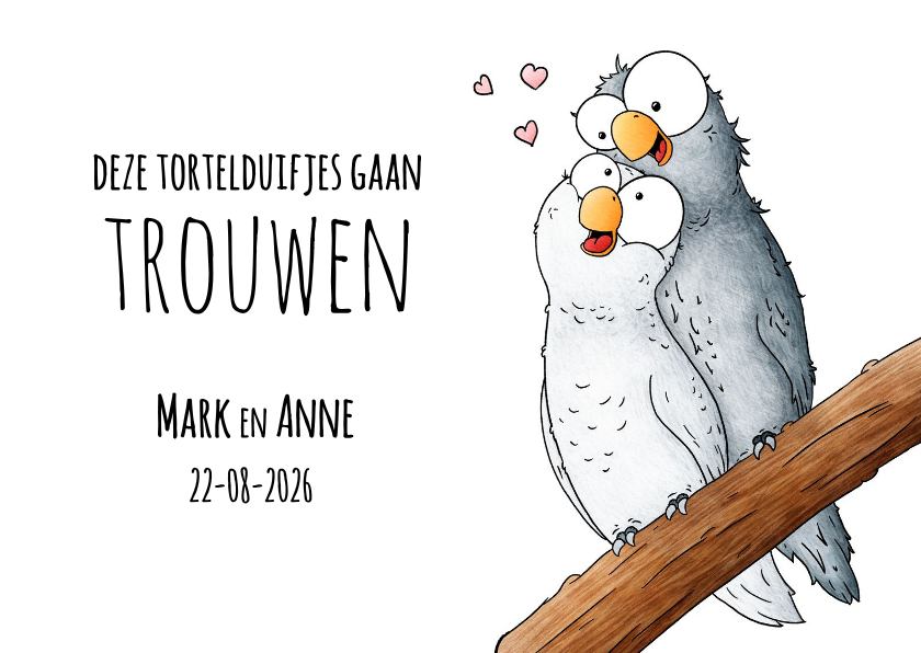 Trouwkaarten - Trouwkaart deze tortelduifjes gaan trouwen