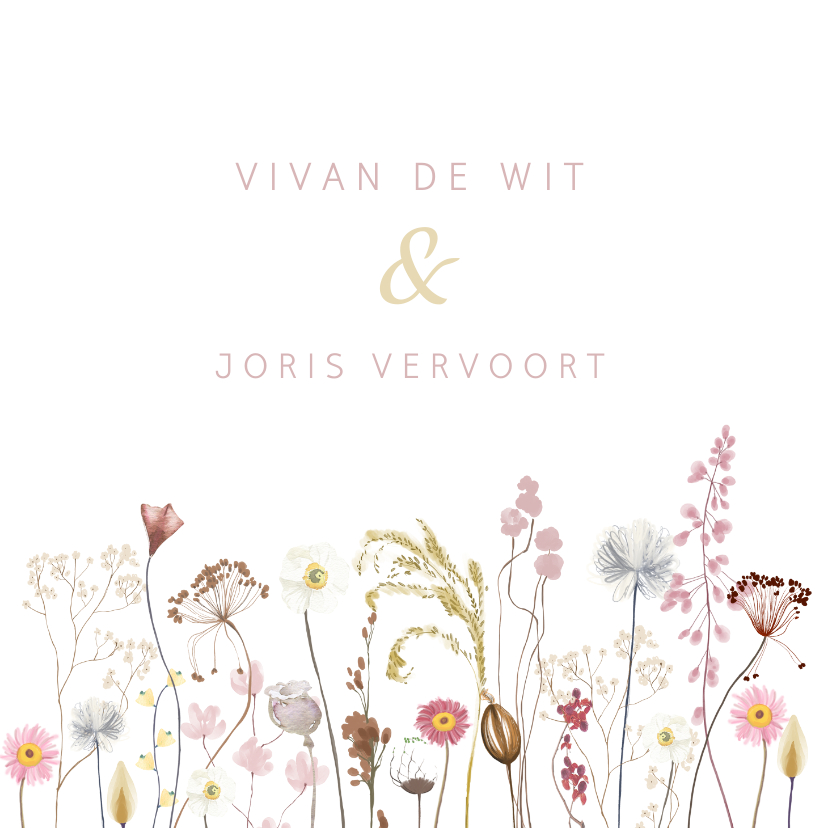 Trouwkaart droogbloemen - Trouwkaarten Trouwkaarten - Trouwkaart droogbloemen