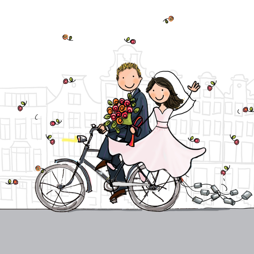 Trouwkaart fiets blikjes blond - Trouwkaarten Trouwkaarten - Trouwkaart fiets blikjes blond