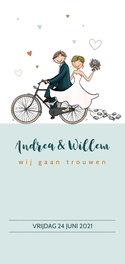Trouwkaart fiets met hartjes - Trouwkaarten Trouwkaarten - Trouwkaart fiets met hartjes