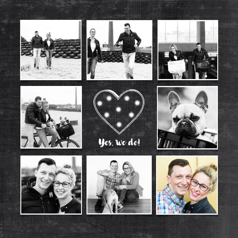 Trouwkaart foto collage schoolbord - Trouwkaarten Trouwkaarten - Trouwkaart foto collage schoolbord