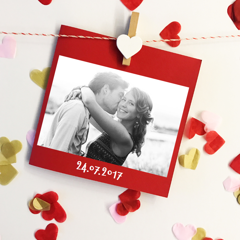 Trouwkaart foto confetti hartjes - Trouwkaarten Trouwkaarten - Trouwkaart foto confetti hartjes