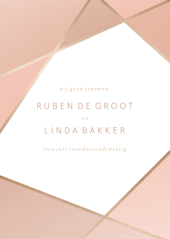 Trouwkaart geometrisch patroon koraal - Trouwkaarten Trouwkaarten - Trouwkaart geometrisch patroon koraal