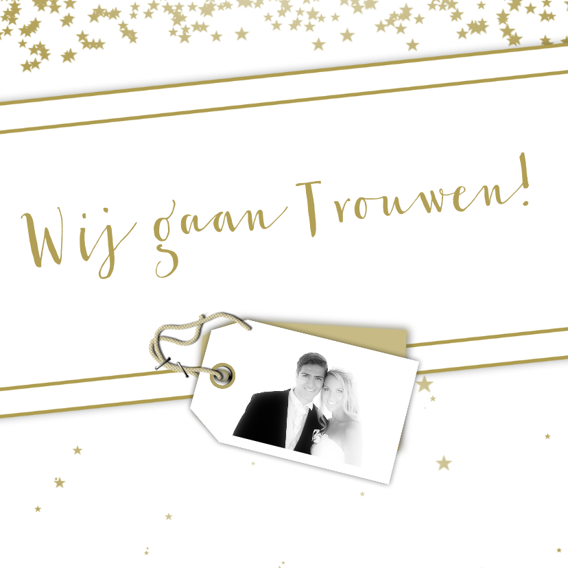 Trouwkaart goud en wit C RB - Trouwkaarten Trouwkaarten - Trouwkaart goud en wit C RB