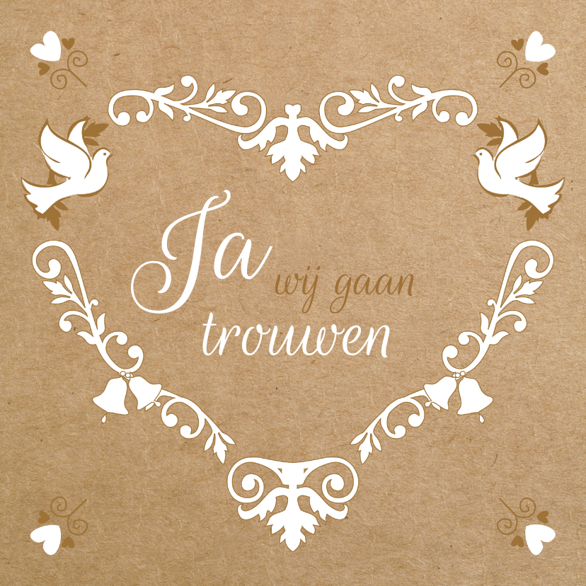 Trouwkaart hart met twee duiven - Trouwkaarten Trouwkaarten - Trouwkaart hart met twee duiven