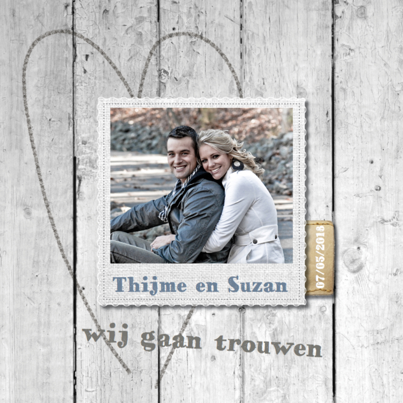 Trouwkaart hout design met linnen - Trouwkaarten Trouwkaarten - Trouwkaart hout design met linnen