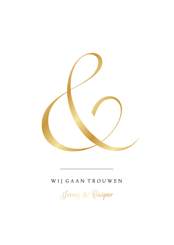 Trouwkaarten - Trouwkaart klassiek ampersand en namen in goudfolie