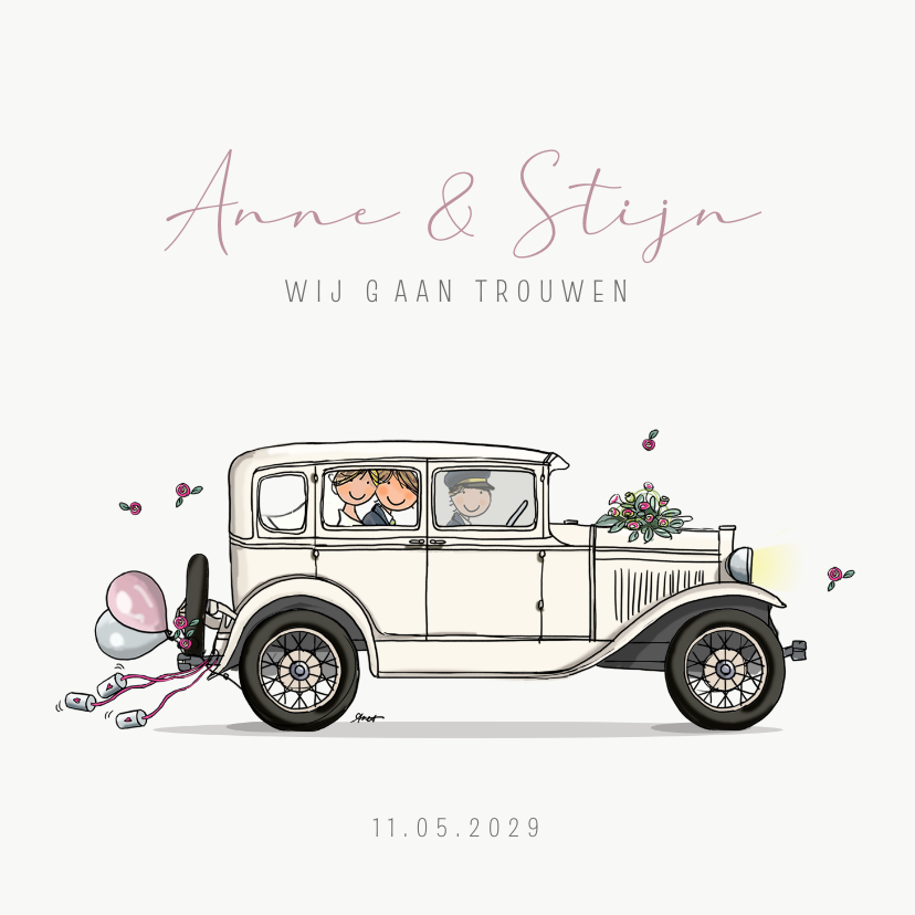 Trouwkaarten - Trouwkaart klassieke auto