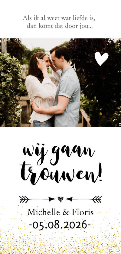 Trouwkaart - langwerpig met pijl en eigen foto - Trouwkaarten Trouwkaarten - Trouwkaart - langwerpig met pijl en eigen foto