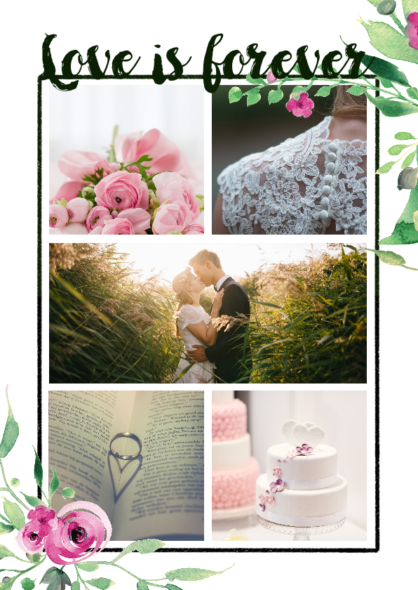 Trouwkaart love is forever stijlvol wit met bloemen - Trouwkaarten Trouwkaarten - Trouwkaart love is forever stijlvol wit met bloemen