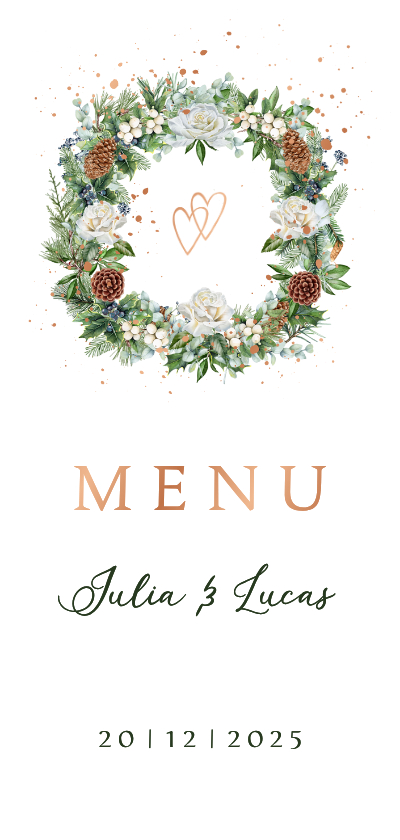 Trouwkaarten - Trouwkaart menu botanische krans