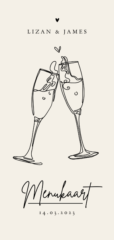 Trouwkaarten - Trouwkaart menukaart stijlvol modern champagne pastel