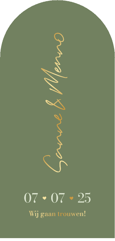 Trouwkaart met boog groen minimalistisch goud hartjes - Trouwkaarten Trouwkaarten - Trouwkaart met boog groen minimalistisch goud hartjes