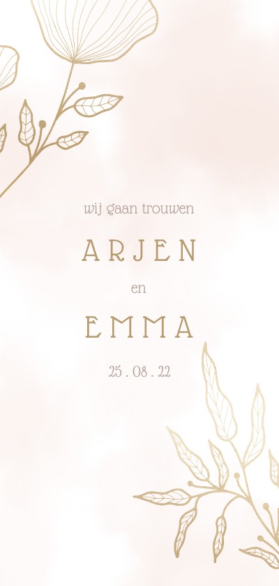 Trouwkaart met elegante bloemen en waterverf langwerpig - Trouwkaarten Trouwkaarten - Trouwkaart met elegante bloemen en waterverf langwerpig