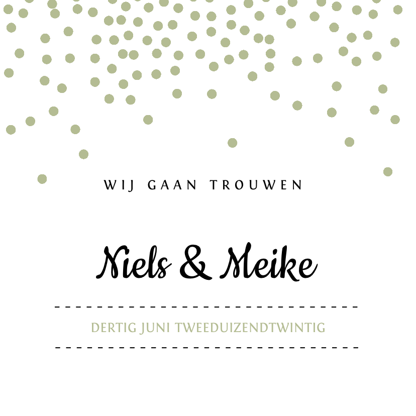 Trouwkaart met groene confetti - Trouwkaarten Trouwkaarten - Trouwkaart met groene confetti