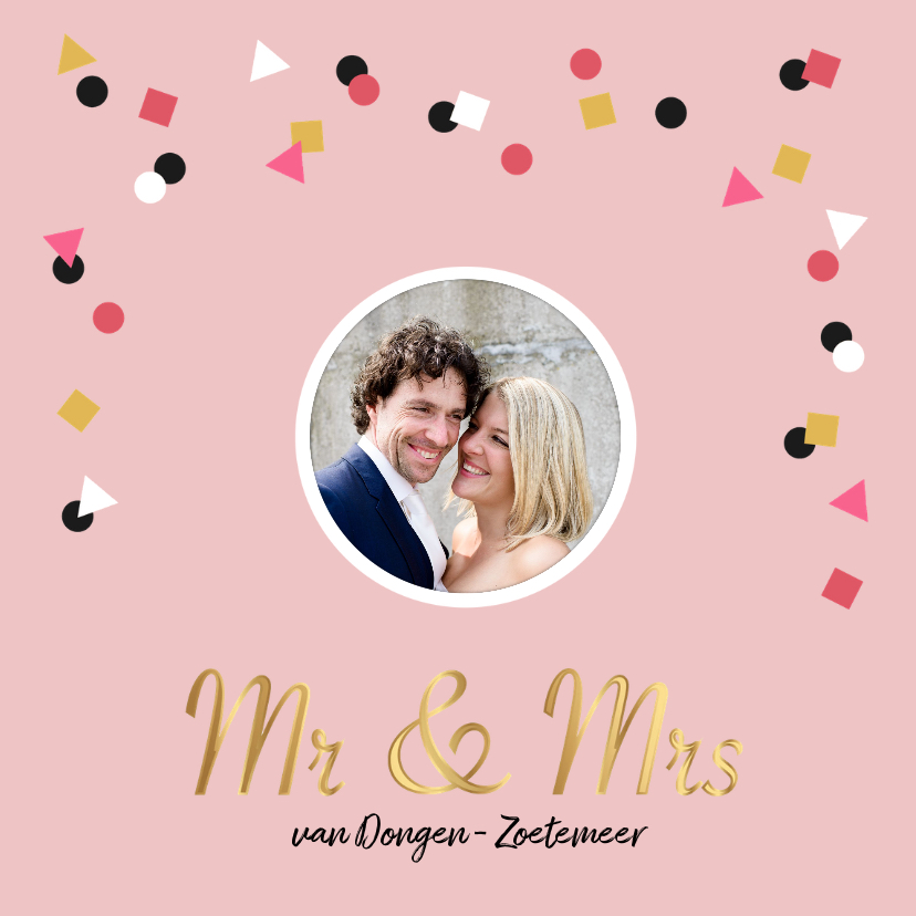 Trouwkaart met hippe confetti in goud - Trouwkaarten Trouwkaarten - Trouwkaart met hippe confetti in goud