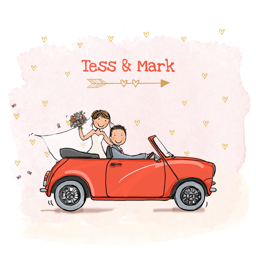 Trouwkaart mini cabrio rood - Trouwkaarten Trouwkaarten - Trouwkaart mini cabrio rood