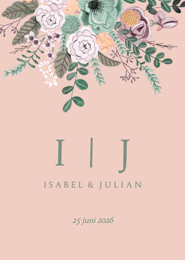 Trouwkaarten - Trouwkaart minimalistisch klassiek bloemen