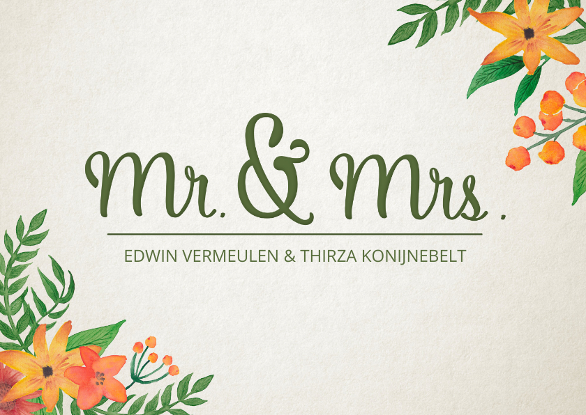 Trouwkaart Mr. & Mrs. Bloemen - Trouwkaarten Trouwkaarten - Trouwkaart Mr. & Mrs. Bloemen