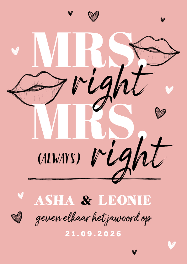 Trouwkaarten - Trouwkaart Mrs. & Mrs. always right grappig hip