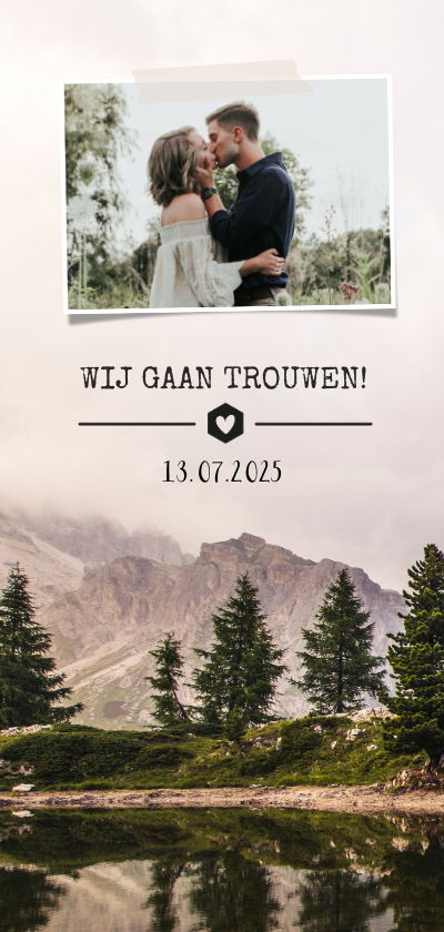 Trouwkaart natuur berglandschap met eigen foto en trouwdatum - Trouwkaarten Trouwkaarten - Trouwkaart natuur berglandschap met eigen foto en trouwdatum