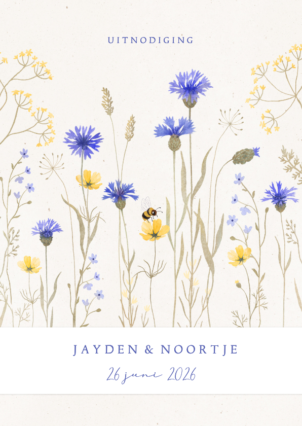 Trouwkaart natuurlijk met aquarel geschilderde wilde bloemen - Trouwkaarten Trouwkaarten - Trouwkaart natuurlijk met aquarel geschilderde wilde bloemen