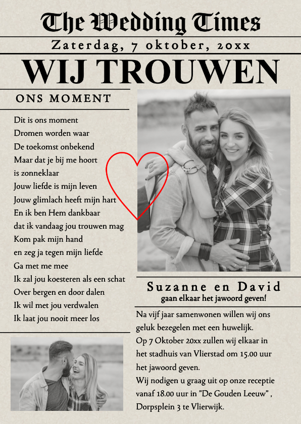 Trouwkaarten - Trouwkaart origineel krant