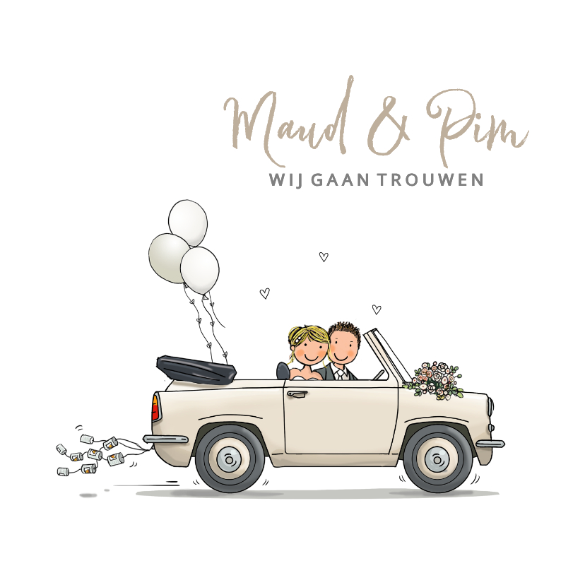 Trouwkaarten - Trouwkaart retro cabrio