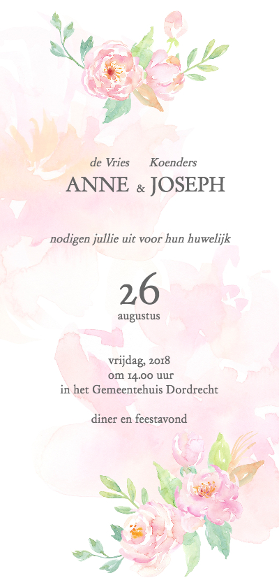 Trouwkaart rozen aquarel - Trouwkaarten Trouwkaarten - Trouwkaart rozen aquarel