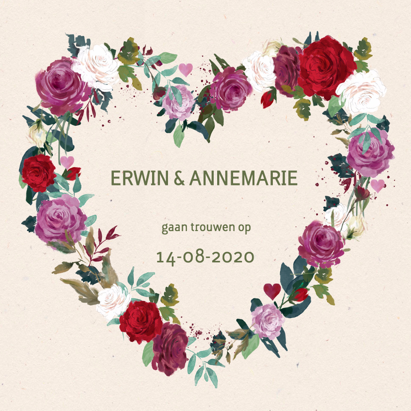 Trouwkaart rozen mét foto - Trouwkaarten Trouwkaarten - Trouwkaart rozen mét foto