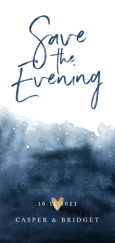Trouwkaart save the date evening night inkt goud - Trouwkaarten Trouwkaarten - Trouwkaart save the date evening night inkt goud