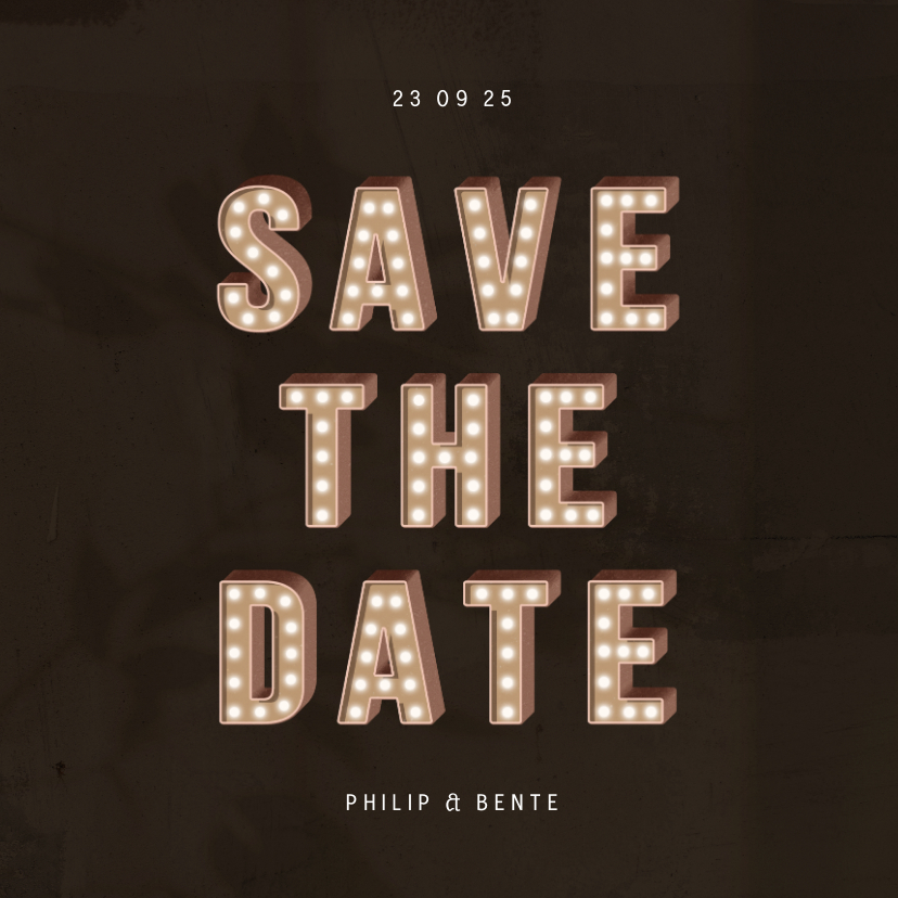 Trouwkaart save the date festival letters met licht - Trouwkaarten Trouwkaarten - Trouwkaart save the date festival letters met licht