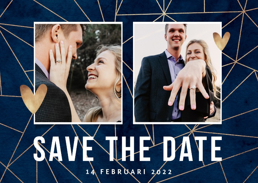 Trouwkaart save the date goud geometrisch foto - Trouwkaarten Trouwkaarten - Trouwkaart save the date goud geometrisch foto