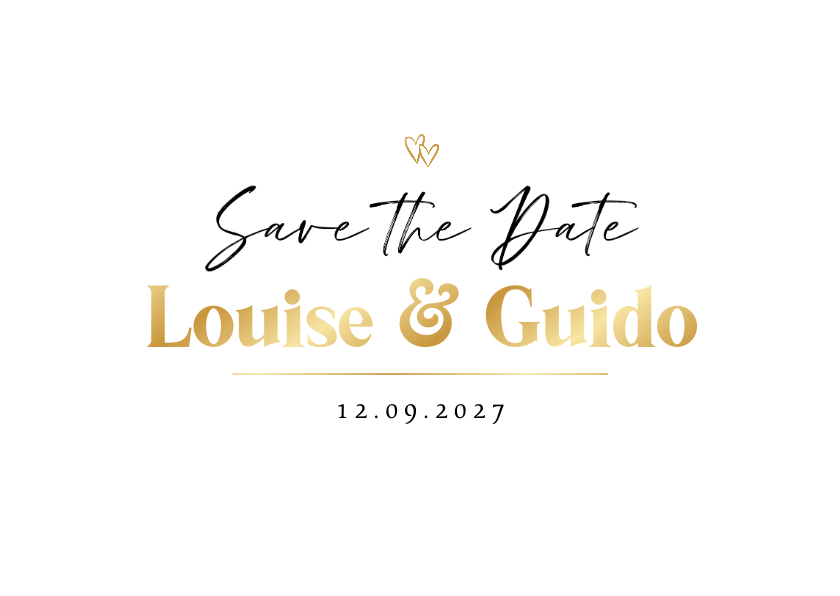 Trouwkaarten - Trouwkaart save the date goud hartjes foto modern