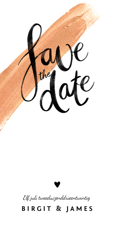 Trouwkaarten - Trouwkaart Save the date goudlook met verf en kalligrafie