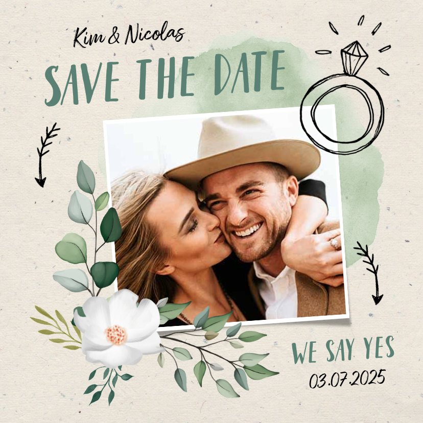 Trouwkaarten - Trouwkaart save the date hip en trendy met illustraties