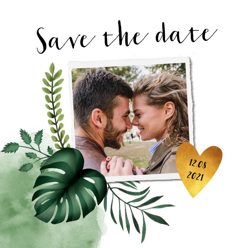 Trouwkaart save the date in bohemian stijl met gouden hartje - Trouwkaarten Trouwkaarten - Trouwkaart save the date in bohemian stijl met gouden hartje