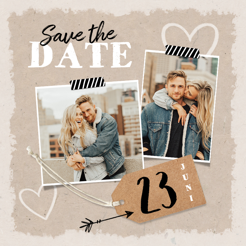 Trouwkaarten - Trouwkaart save the date kraft label vintage