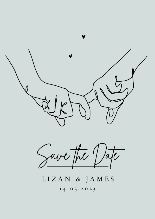 Trouwkaart save the date lijntekening pastel hartjes - Trouwkaarten Trouwkaarten - Trouwkaart save the date lijntekening pastel hartjes