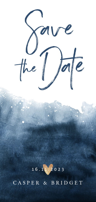 Trouwkaart save the date stijlvol met inkt en goudaccent - Trouwkaarten Trouwkaarten - Trouwkaart save the date stijlvol met inkt en goudaccent