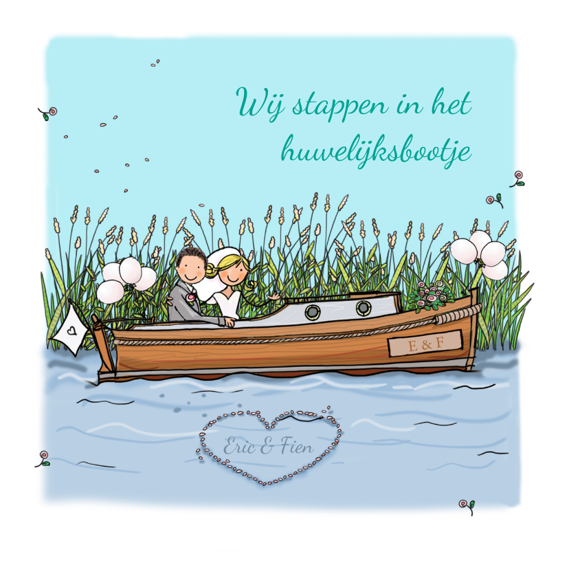 Trouwkaart Sloep hout - Trouwkaarten Trouwkaarten - Trouwkaart Sloep hout