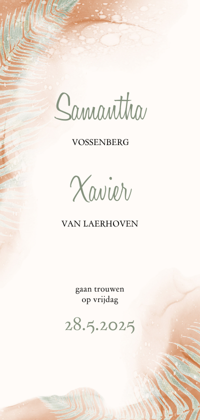Trouwkaart smal botanisch waterverf - Trouwkaarten Trouwkaarten - Trouwkaart smal botanisch waterverf