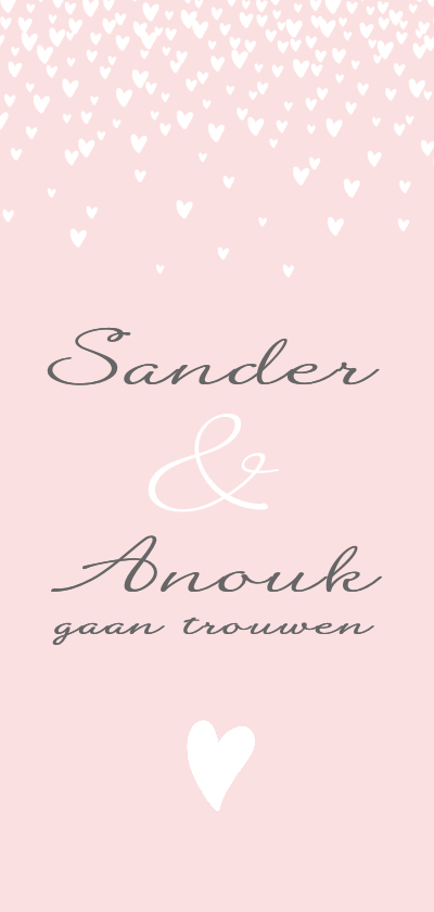 Trouwkaart stijlvol hartjes roze - Trouwkaarten Trouwkaarten - Trouwkaart stijlvol hartjes roze