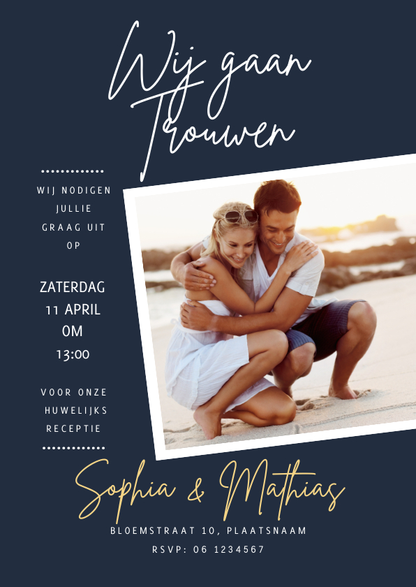 Trouwkaart strand less is more - Trouwkaarten Trouwkaarten - Trouwkaart strand less is more