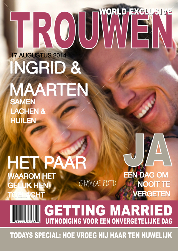 Trouwkaart TIJDSCHRIFT eigen foto JA - Trouwkaarten Trouwkaarten - Trouwkaart TIJDSCHRIFT eigen foto JA